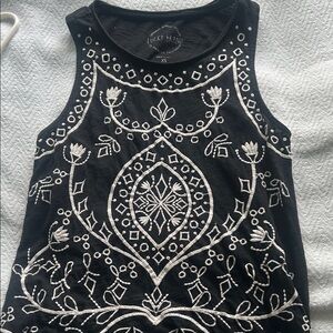 Lucky Brand Black and White Embroidered Tank Top